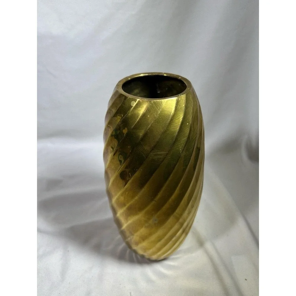 Vintage MCM Twisted Spiral Brass Heavy Bud Vase 9